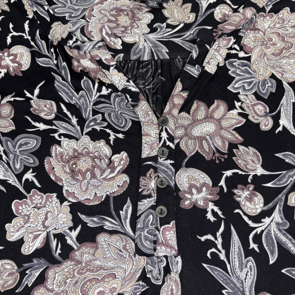 Lucky Brand Blouse Women's 1X Dark Floral V-Neck Boho Cottagecore Artsy - Picture 4 of 11